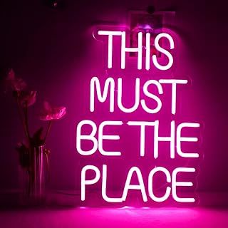This Must Be The Place Neon Sign, Pink Neon Signs for Wall Decor, Pink LED Sign, Letter Neon Lights with USB Powered for Bedroom, Livingroom, Wall Hanging Decor