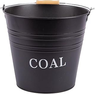 1x Black 12L Cast Iron Coal Bucket - Metal Fireside Fireplace Log Fire Wood Burner Ash Scuttle Storage Companion - by Blackspur