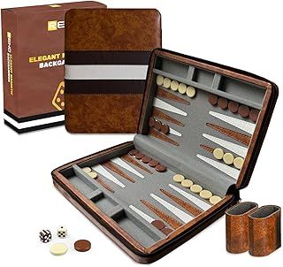 RENO Backgammon Set Magnetic Elegant Leather Backgammon Sets - Backgammon set for Adults and Kids -Travel Backgammon -Garden games- 23.5 cm Board games for 2