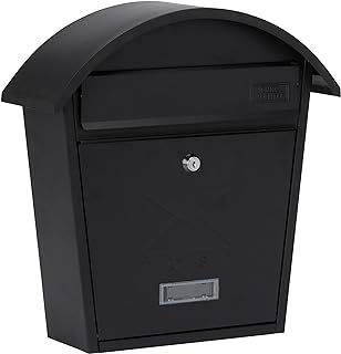 Burg-Wachter MB06BK Classic 2 Wall Mounted Galvanised Steel Lockable Weatherproof Post Box Matt Black - 36x38x13cm