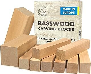BeaverCraft Basswood Carving Blocks Set BW 10 PCS Wood Carving Kit - Whittling Wood - Soft Basswood Block for Crafts - Large Unfinished Wooden Blocks 2PCS 5 х 15 cm, 8PCS 2.6 х 15 cm