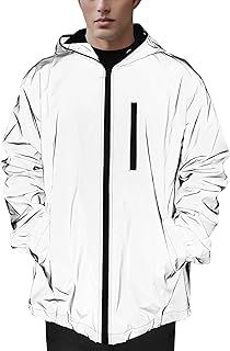 Men Reflective Coat Hooded Windbreaker Fashion Runing Pocket Jacket