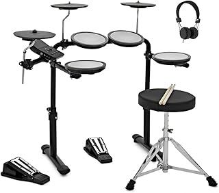 VISIONDRUM Compact Mesh Electronic Drum Set with Headphones and Stool for Kids & Adults by Gear4music, Black