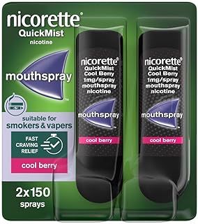 Nicorette QuickMist Cool Berry 1mg Spray Mouthspray Nicotine Duo-2x150 Sprays (Stop Smoking or Vaping Aid)