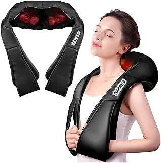Black Shiatsu Back Neck Massager Electric Shoulder Massager with Deep Heat Shiatsu Kneading for Neck, Shoulder, Back - Home Office and Car Use (Regular Models)