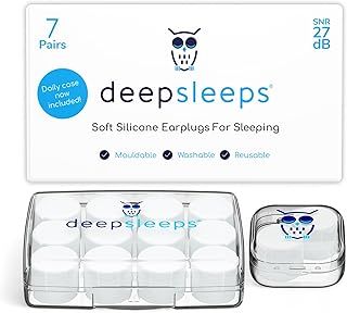 Deep Sleeps Soft Silicone Ear Plugs for Sleeping, 8 Pairs +, 27dB Noise Cancelling, Comfy, Reusable Customisable Earplugs for Sleep, Sensitivity, Travel, Studying, Moldable Waterproof Silicon Wax Plug