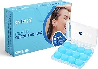 Knoxzy Silicone Ear Plugs for Sleeping Re-Usable Waterproof Noise Cancelling Premium Moldable Ear Plugs for Sleeping, Travelling, Studying Noise Reduction