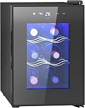 HOMCOM Mini Table Top Wine Fridge, 6 Bottle, 17L, 8-18℃, 26.5cm Quiet Under Counter Wine Cooler Fridge with Glass Door, LED Light, Digital Touch Screen, Temperature Control