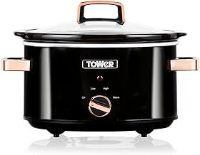 Tower T16018RG 3.5 Litre Stainless Steel Slow Cooker with 3 Heat Settings and Keep Warm Function, 210W, Black and Rose Gold