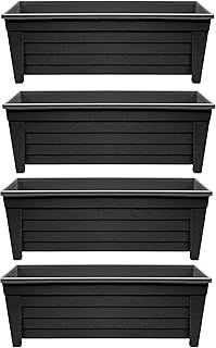 Long Trough 55cm Plant Pot Plastic Planter Indoor Home Outdoor Garden Window Herb Flower Box (4 Trough, Ebony/Black)
