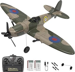 HAWK'S WORK 3 Channel RC Plane Spitfire Fighter, Remote Control Warbird Ready to Fly, 2.4GHz 6-axis Gyro Stabilizer, Easy to Fly for Kids & Beginners
