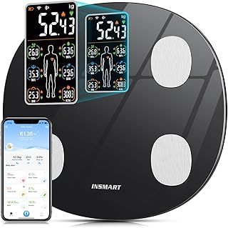 Scales for Body Weight, INSMART Updated Weighing Scales for Bathroom,Bluetooth Digital Smart Scales with Heart Rate,Heart Index & Body Balance Function for Fitness (180 Kg / 28 St / 396 Lb) (BLACK)