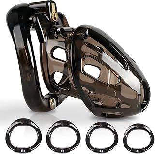 Male Chastity Device Cock Cage- Lightweight Chastity Cage for Men with 4 Sizes Rings Chastity Device Lightweight Vertical Invisible Lock Chastity Cage Adult Sex Toy for Man Black