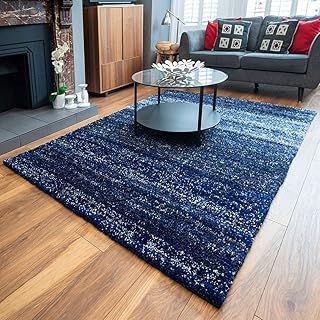 Thick Super Soft Stripe Navy Blue Bedside Living Room Shaggy Non Shed Rug Kids Durable Speckled Hygge Carpet Rugs 120cm x 170cm