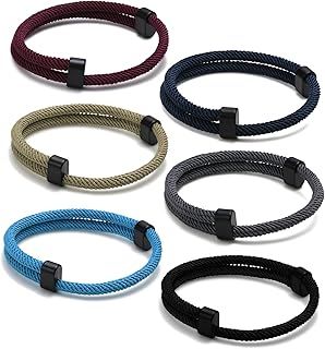 TempBeau Mens Bracelet Nautical Braided Rope 6Pcs Paracord Surfer Bracelets Handmade Multi Color Adjustable Sail Rope Bangle for Men Women