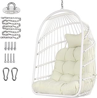 Chihee Egg Chair Foldable Wicker Rattan Hanging Chair Swing Chair Indoor Outdoor Patio Wicker Chair Hammock Chair with Stainless Steel Hanging Kit Chain Link UV Resistant Cushion Bedroom Balcony
