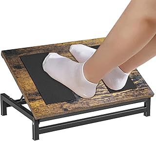 Foot Rest for Under Desk at Work - Adjustable Footstool with 4 Height Position - Ergonomic Foot Stand with Anti-Slip Surface (Wooden)