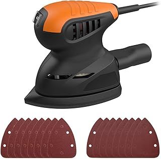 Detail Sander 125W Electric 13500RPM w/ 16 Sandpapers, Dust Collection, Compact for Wood & Tight Spaces