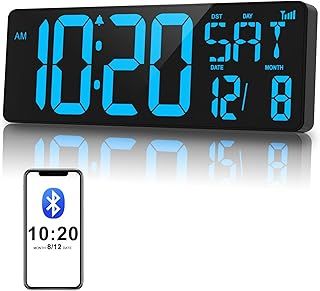XREXS 17 Inch Large Digital Wall Clock with Bluetooth Function, Auto-sync Time, Adjustable Brightness, Clock with Time/Date/Temperature/Timer/Alarm for Home, Gym, Office and Classroom
