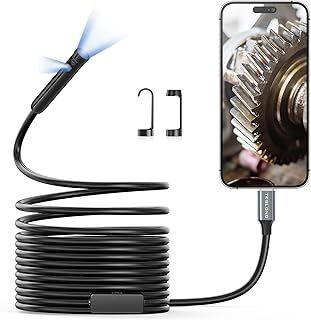 Dual Lens Endoscope Camera with Light, Teslong USB-C Borescope Inspection Camera with 8+1 LED Lights, 10FT Flexible Waterproof Fiber Optic Cam Snake Scope Compatible with iPhone 15, Android Phone