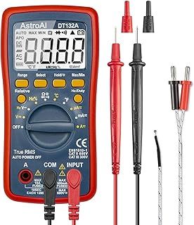 AstroAI Digital Multimeter, TRMS 4000 Counts Volt Meter (Manual and Auto Ranging); Measures Voltage Tester, Current, Resistance, Continuity, Frequency; Tests Diodes, Temperature (Red)