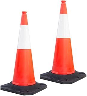 2 Pcs Traffic Safety Cone PPC with PVC Base - 100 CM (40") | Road Safety Reflective Traffic Cone | High Visibility Red Street Cone | Portable Wind Resistant Outdoor Cone with Black Base