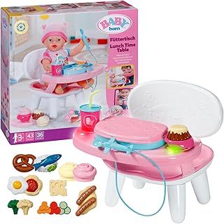 BABY born Lunch Time Table with Interactive Light and Sound Functions, with Over 10 Different Meal and Drink Options For 43cm Dolls, For Children Aged 3+, 837009 Zapf Creation
