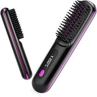 Cordless Hair Straightener Comb, MCH Ceramic Heated Straightening Brush, 3 Heat Settings, USB Rechargeable, Ionic Technology, Black