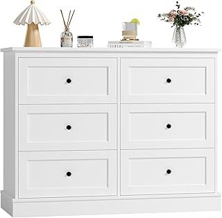 Bedroom Chest of Drawers White Storage Cabinet with 6 Drawers White Sideboard Dresser Drawers for Living Room Hallway 108x40x87cm