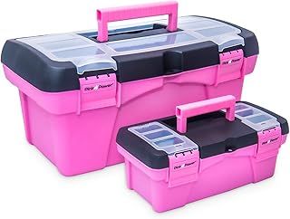 Pink Power Pink Tool Box for Women - Sewing, Art & Craft Organizer - Small & Large Plastic Tool Box with Handle - Portable Mini Locking Tool Boxes (2 Pack)