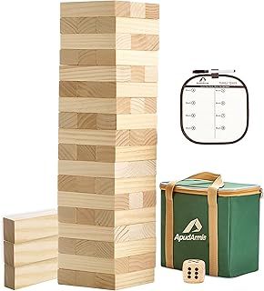 ApudArmis 54 PCS Tumble Timber Set, Pinewood Tumble Tower Game with Dice and Scoreboard - Classic Stacking Board Game for Kids Children Teenagers (1.5Ft to Over 3Ft)
