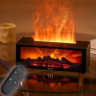 Fireplace Essential Oil Diffuser, Aromatherapy Diffuser, 150ml Ultrasonic Cool Mist Humidifier, 7 Colors Firelight Flame Diffusers with Remote, Waterless Auto-Off & Timer for Home Office(Black)