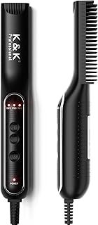 K&K Beard Straightener Brush for Men, Mini Ceramic Plate Electric Hot Mustache Comb PTC Heater 30s Fast Heat Multifunctional Women Short Hair Brush with 2 Temperatures Setting