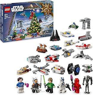 LEGO Star Wars Advent Calendar 2024 for Kids, Features 18 Collectible Mini Build Toys and 6 Character Minifigures, Christmas Idea for 6 Plus Year Old Boys, Girls and Fans 75395