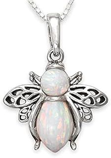 Solid Sterling Silver & WHITE OPAL Bumble BEE Pendant (Optional Necklace)