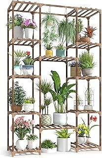 cfmour Wood Plant Stand Indoor Outdoor, 11111111111111111111111 Tall Flower Shelf Tiered Plant Stands for Multiple Plants Large Planter Holder Hanging Shelves Rack for Living Room Garden Balcony
