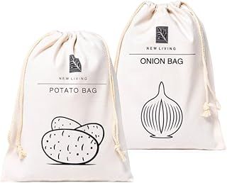 Potato Bag & Onion Bag, Linen Cotton Material, Onion Storage and Potato Storage, Eco Product, by New Living, Food Storage Bag, 30 * 40cm
