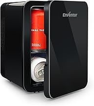 Enventor Mini Fridge 4 Litre, 6 Can Mini Fridges for Bedrooms, AC+12V DC Power Cooler & Warmer, Portable Small Fridge for Car, Travel, Home/Skincare, Makeup, Cosmetics/Drinks, Fruit, Food, Black