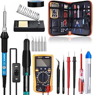 Soldering Iron Kit, SREMTCH 60W 220V Welding Tool with ON/Off Switch Adjustable Temperature knob(200-450℃), Digital Multimeter, Soldering Iron Tips, Desoldering Pump for Electronics Repairing