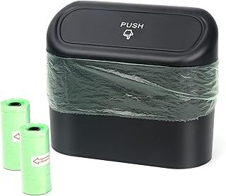 Car Trash Can, Mini Car Organizer Bin with Lid and 40pcs Trash Bag, Small Garbage Can for Storage and Organization Car Accessories, Capacity 1.4L (Black)