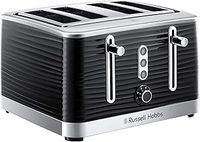 Russell Hobbs Inspire 4 Slice Toaster (Extra wide slots, High lift feature, 6 Browning levels, Frozen/Cancel/Reheat function with Blue LED illumination, 1800W, Black textured high gloss) 24381