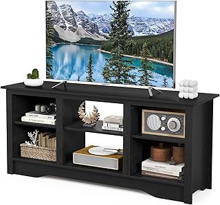 COSTWAY TV Stand for TVs up to 65 Inch, Wooden TV Cabinet Media Entertainment Center with Adjustable Shelves, 147cm Living Room Bedroom TV Unit Console Table for 18" Electric Fireplace (Black)