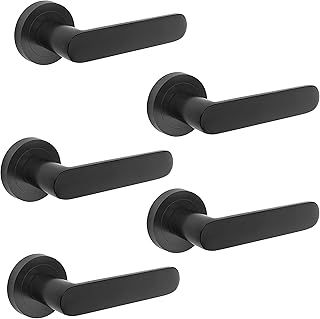 Emuca - Internal Door Handles, Batch of 5 Sets of Internal Door Handles with D.50 mm (1,96 inch) Rose, Aluminium, Black.