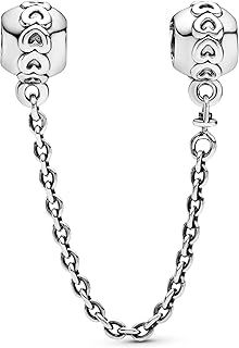 Pandora Moments Women's Sterling Silver Band of Hearts Safety Chain Charm for Bracelet