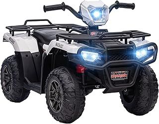 HOMCOM 12V Electric Quad Bike for Kids, Ride-On Car w/Forward, Reverse Functions, Music, LED Headlights, for Ages 3-5 Years - White