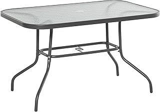 Outsunny Garden Dining Table Glass Top Metal Frame with Parasol Hole Outdoor Balcony Grey 120L x 80Wcm