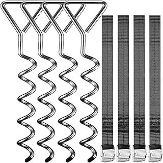 Monzana Set of 4 Screw in Ground Anchors | 42.5cm | 2000lbs, 900 KG | Swing Trampoline Garden House Play Tower Steel Ground Screws | 250cm Adjustable Safety Belts