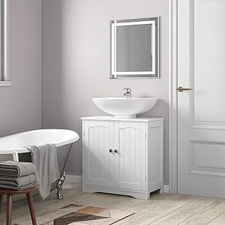 mcc direct Under Sink Bathroom Cabinet, Free Standing Wooden Sink Storage Unit, Basin Cupboard With 2 Door, Bathroom Cabinet Space Saver Organizer Colarado(White)