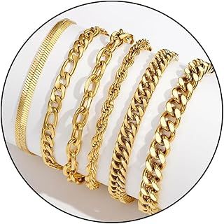 Fehki Mens Bracelets 6 Pcs Bracelets for Men Stainless Steel Bracelet Cuban Link Chain Bracelet Valentine's Day Jewellery Gift for Men Him Dad Boyfriends Husband