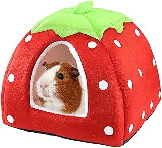 Small Pet Bed for Small Rabbit Guinea Pig Hamster Bunny Animals Warm Sleeping House for Winter (Red)